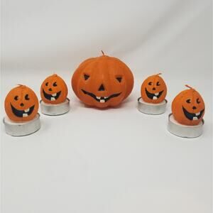 Set of 5 Pumpkin Halloween Candles Long Burn‎ Hours